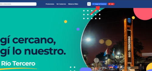 Botón Cargar mi Comercio en el menú